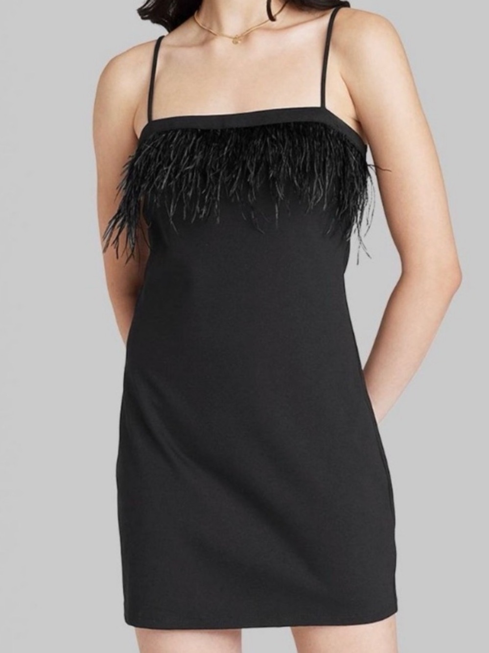 Wild Fable Black Feather Trim Mini Dress Women’s Medium Party Cocktail